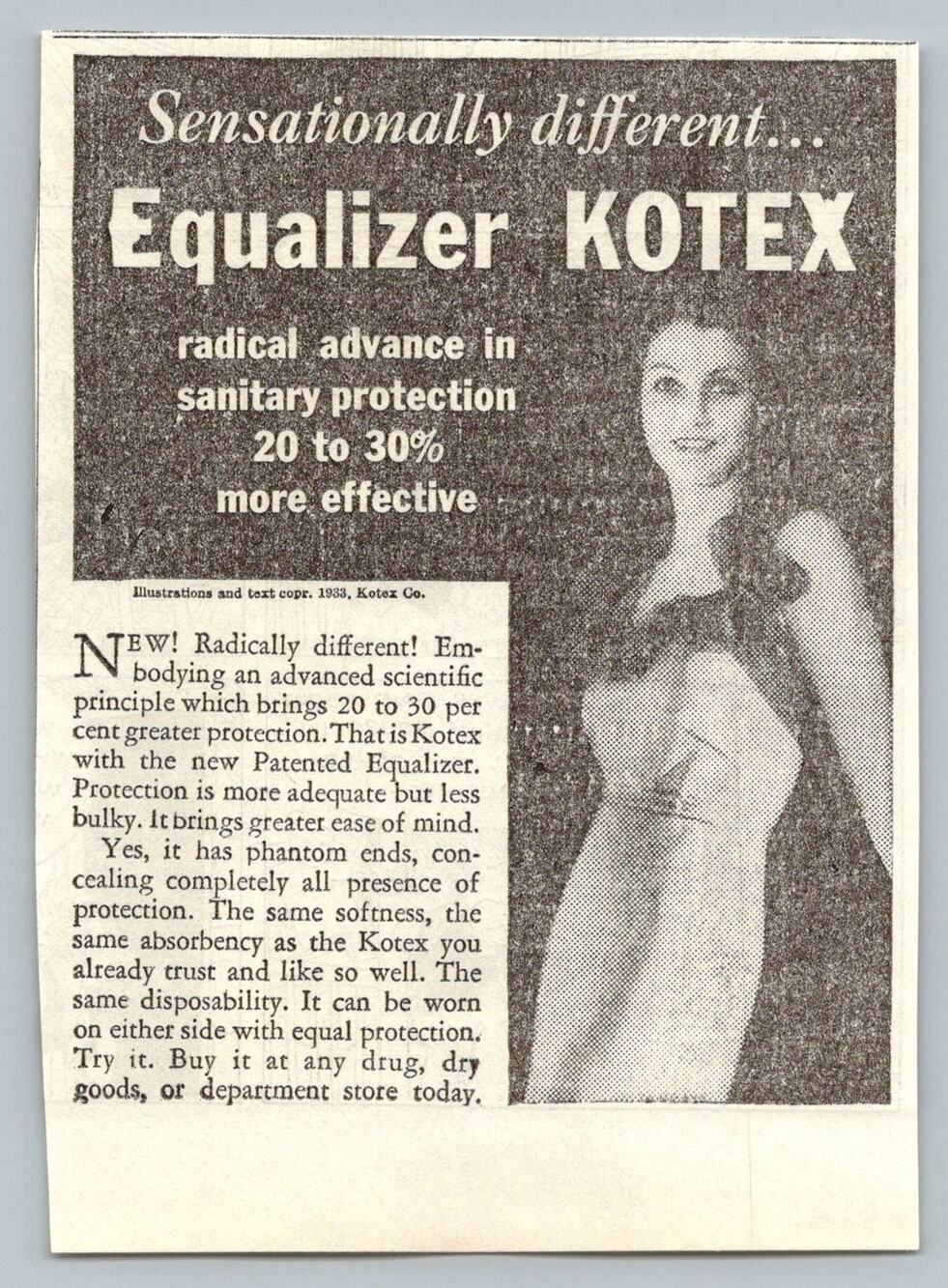 1933 Kotex Equalizer Sanitary Napkin Print Ad Vintage Pretty Woman Ephemera